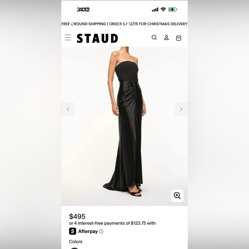 STAUD Black Strapless Wayfaring Satin Gown